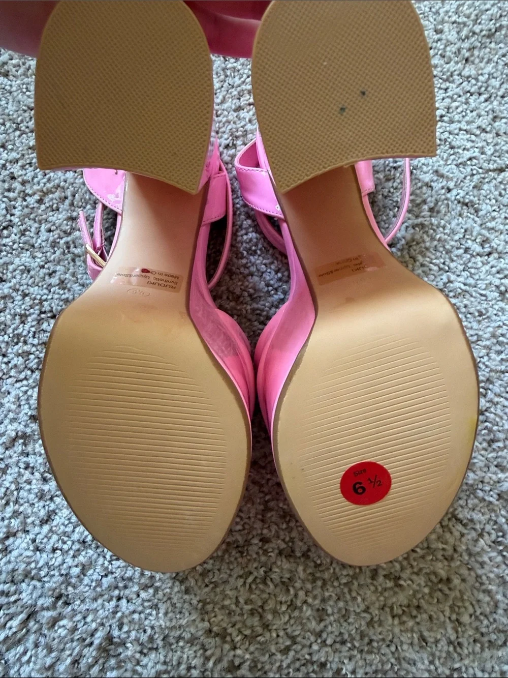 Lemon Drop Pink Platform Block Heel Sandals with Ankle Strap